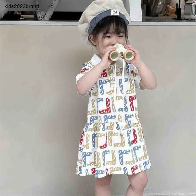 New Kids Clothes Girls Designer Dress Baby Clothing Set Girls Childrens Kort ärm Letter Tryckt klänningar Polo kjol