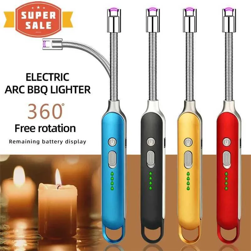 Isqueiros Venda Quente USB Elétrico Recarregável Cozinha Longo Isqueiro Adequado para Ignição de Fogão À Prova de Vento LED Plasma Arc Flameless