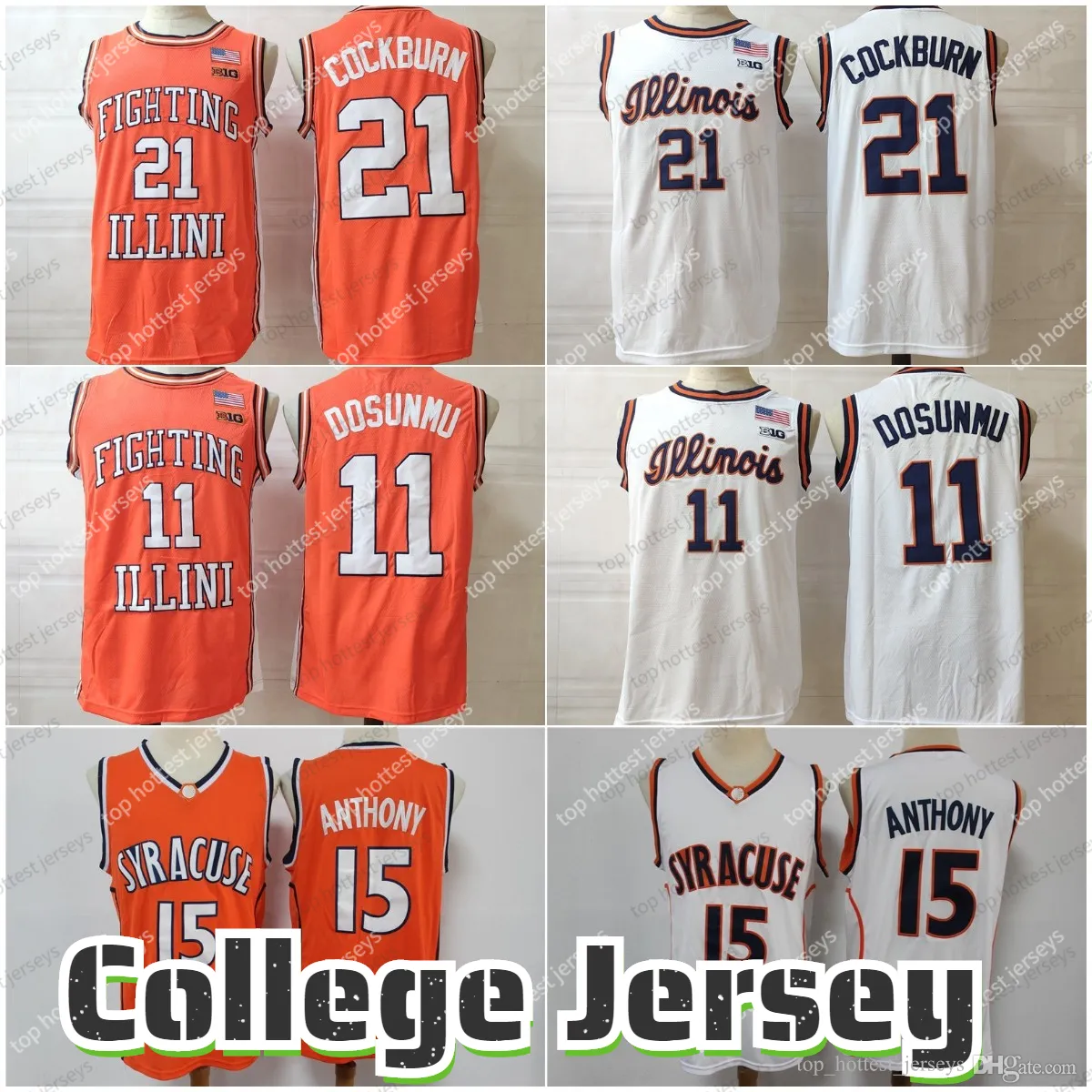 Illinois Fighting Illini 21 Kofi Cockburn Jersey 11 Ayo Dosunmu Syracuse Oranje 15 Carmelo Anthony Basketbalshirts Heren College All Stitched Shirts Oranje