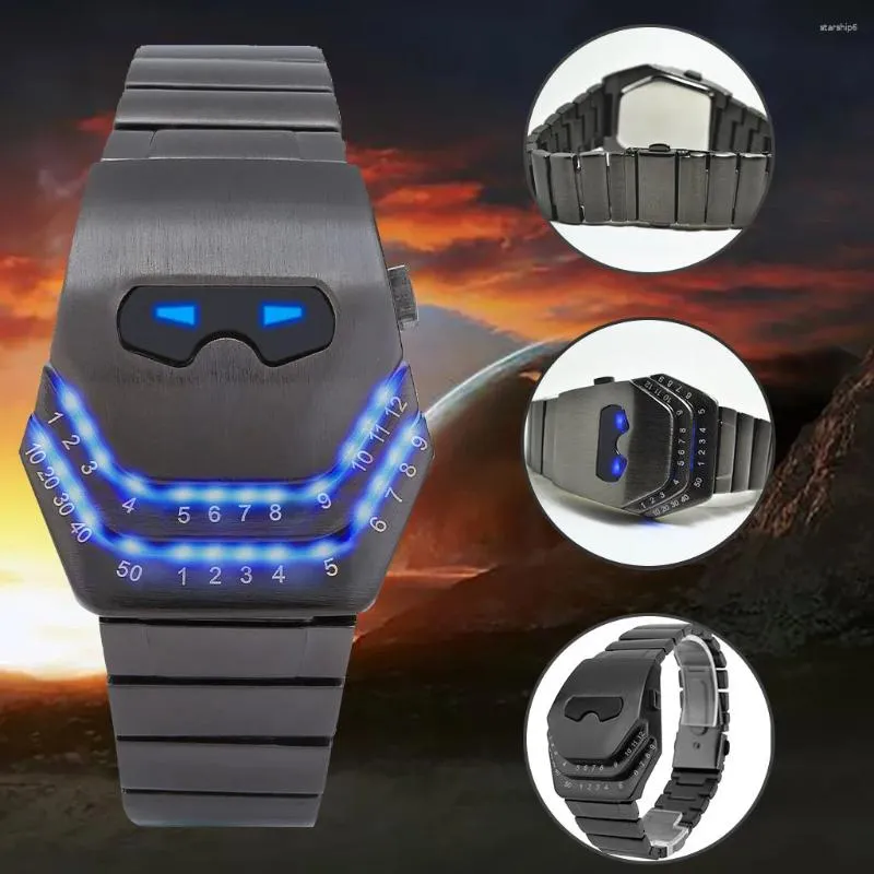 손목 시계 2023 SCI 기술 미러 프리 전자 시계 LED 멋진 패션 뱀 페이스 다이얼 스틸 벨트 블루 아날로그 디지털
