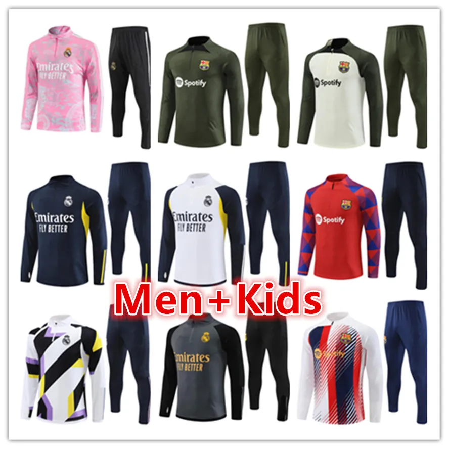 2023 2024 Real Madrids Men Kids Soccer Tracksuit Set Training Suit Jerseys Kits 22 23 24 Barcelona Mens Survetement de Football Tracksuits Jogging Jacket