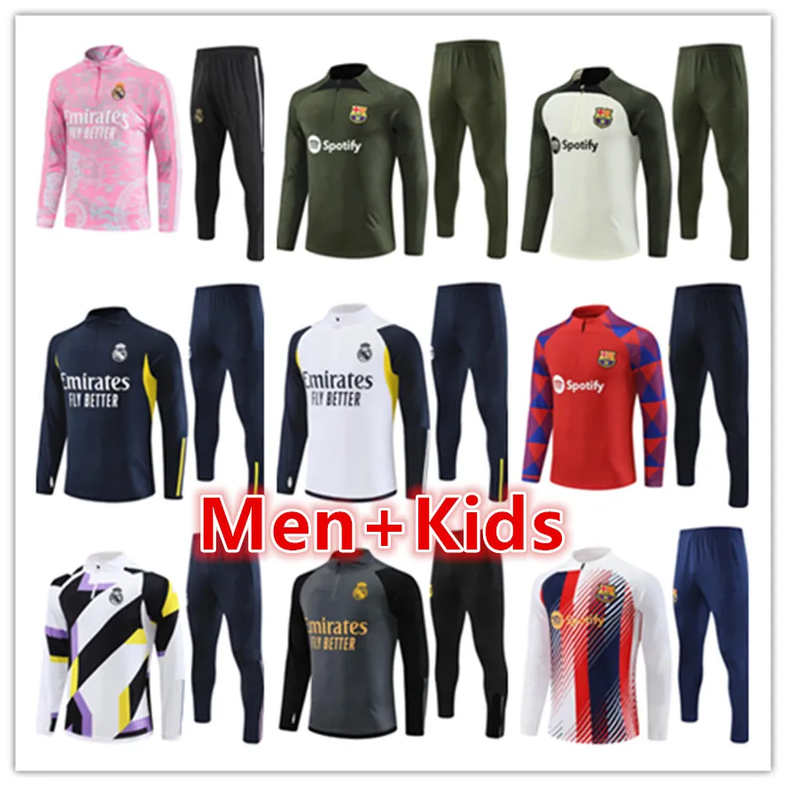 2023 2024 Real Madrid uomo bambino tuta da calcio set tuta da allenamento maglie kit 22 23 24 Barcelona mens survêtement de football tute da jogging giacca