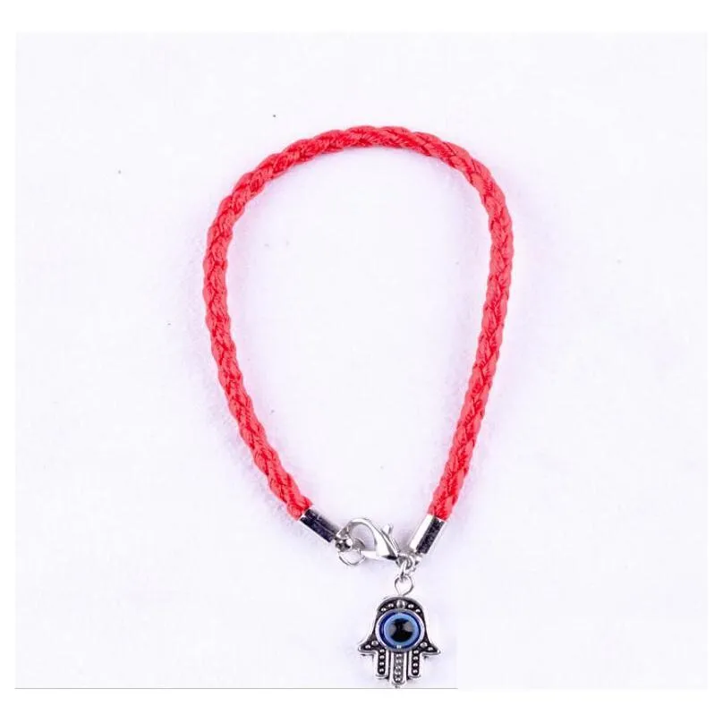 Chain 100Pcs Red Leatheroid Braided String Kabh Evil Eye Hamsa Hand Charms Bracelets Men And Women Leather Lucky Bracelet Wy Dhgarden Dh9Zc