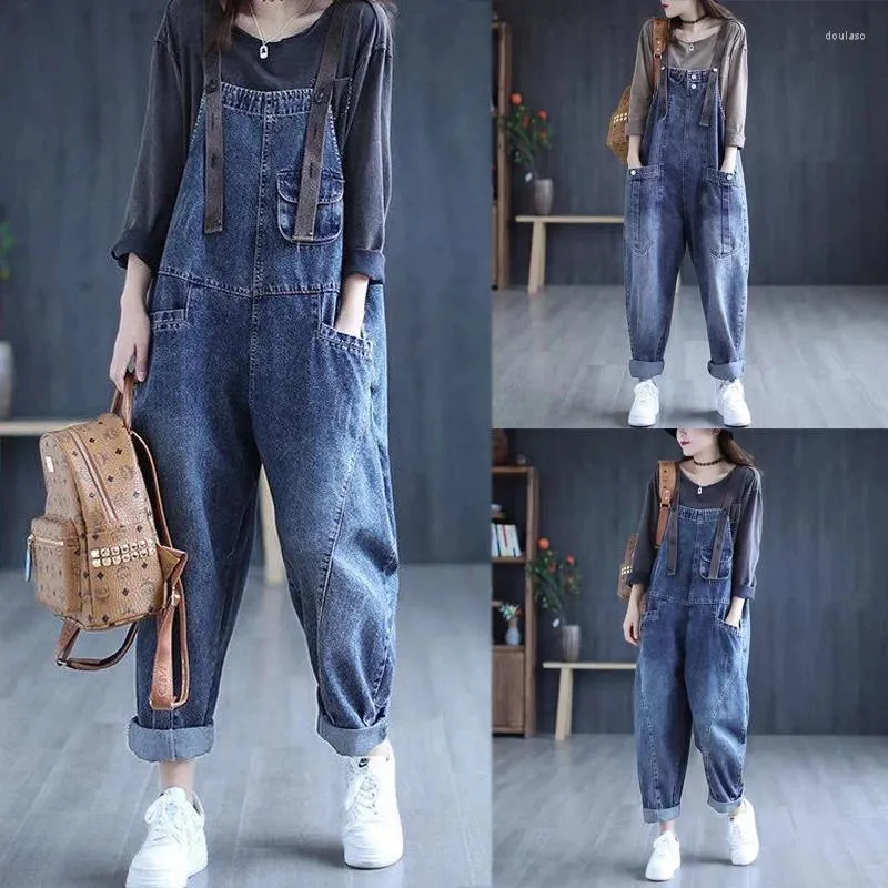 Frauen Jeans Retro Lose Overall Frühling Herbst Plus Größe Mode Harem Hosen Overalls Mit Großen Taschen Damen Streetwear