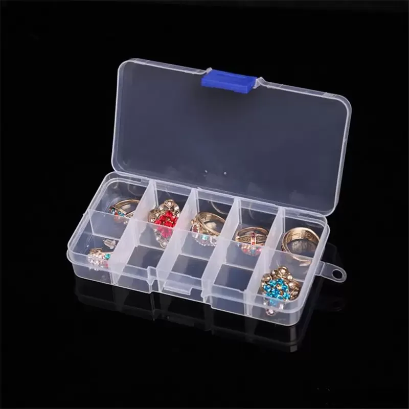 All-match 10 Grilles Bijoux Boîte De Rangement En Plastique Transparent Vitrine Organisateur Titulaire pour Perles Anneau Boucles D'oreilles Bijoux