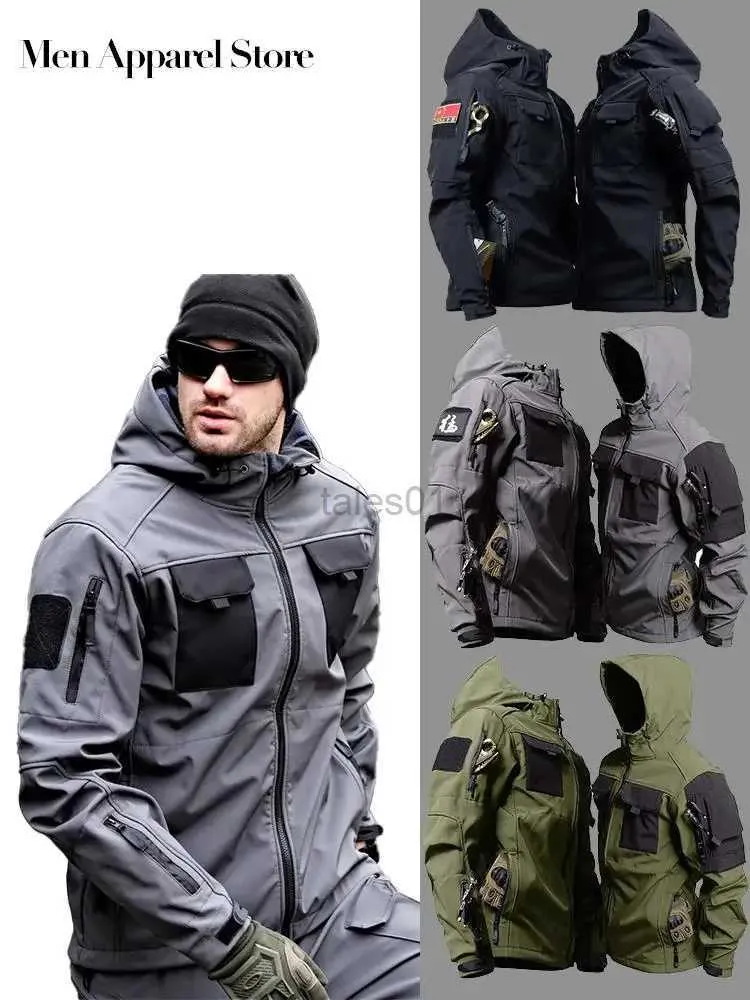 Herenjassen Shark Skin Militaire jassen Heren Tactische softshell Winddicht Waterdicht Cargo-jack met capuchon Outdoor-uniformen Multi-pocketszln231108