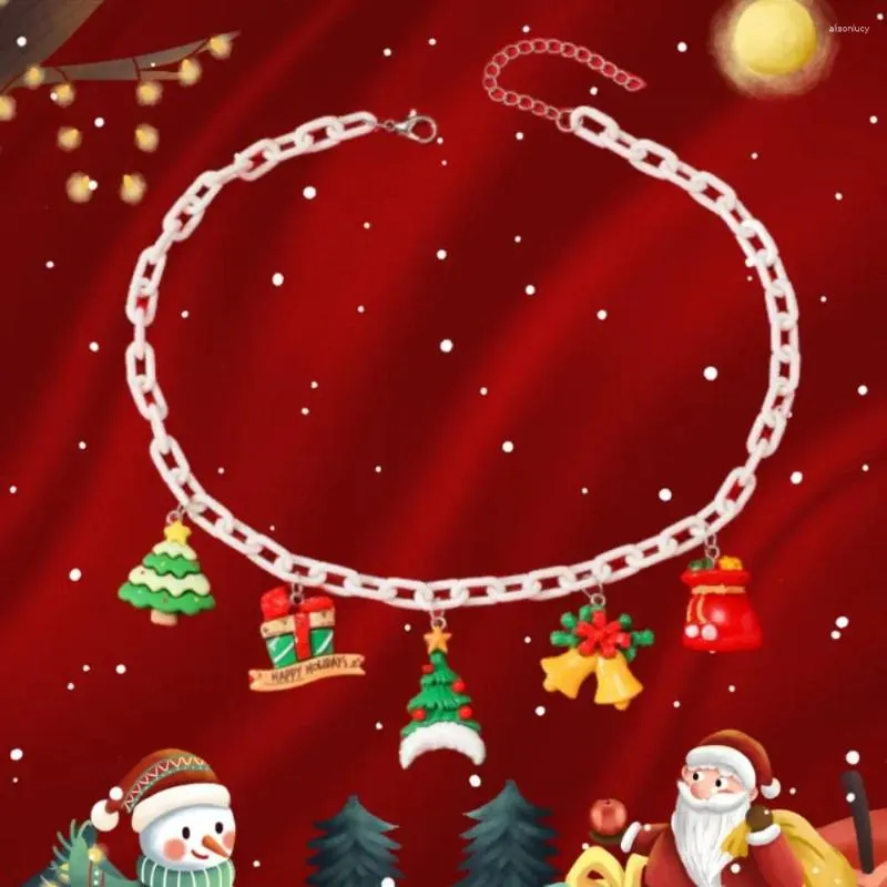 Catene Babbo Natale Collana in acrilico Albero Confezione regalo Ciondolo a forma di cartone animato Omino di pan di zenzero Accessori per gioielli