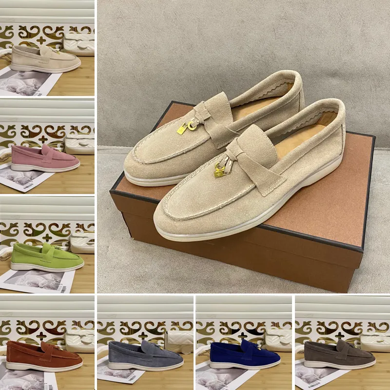 Zapatos de vestir Encantos de verano Paseo Diseñador para mujer Mocasines de gamuza adornados de lujo Cuero de albaricoque Mujeres Hombres Resbalón casual en zapato plano para caminar 35-45