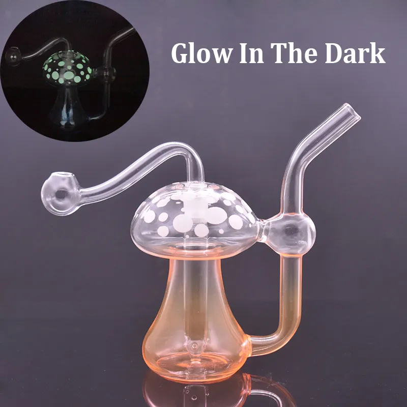 Champignon Verre Brûleur À Huile Bong Conduites D'eau Lueur Dans Le Noir Dab Rig Ash Catcher Bong Épais Pyrex Coloré Recycleur Bong avec 10mm Mâle Verre Brûleur À Huile Tuyau Moins Cher