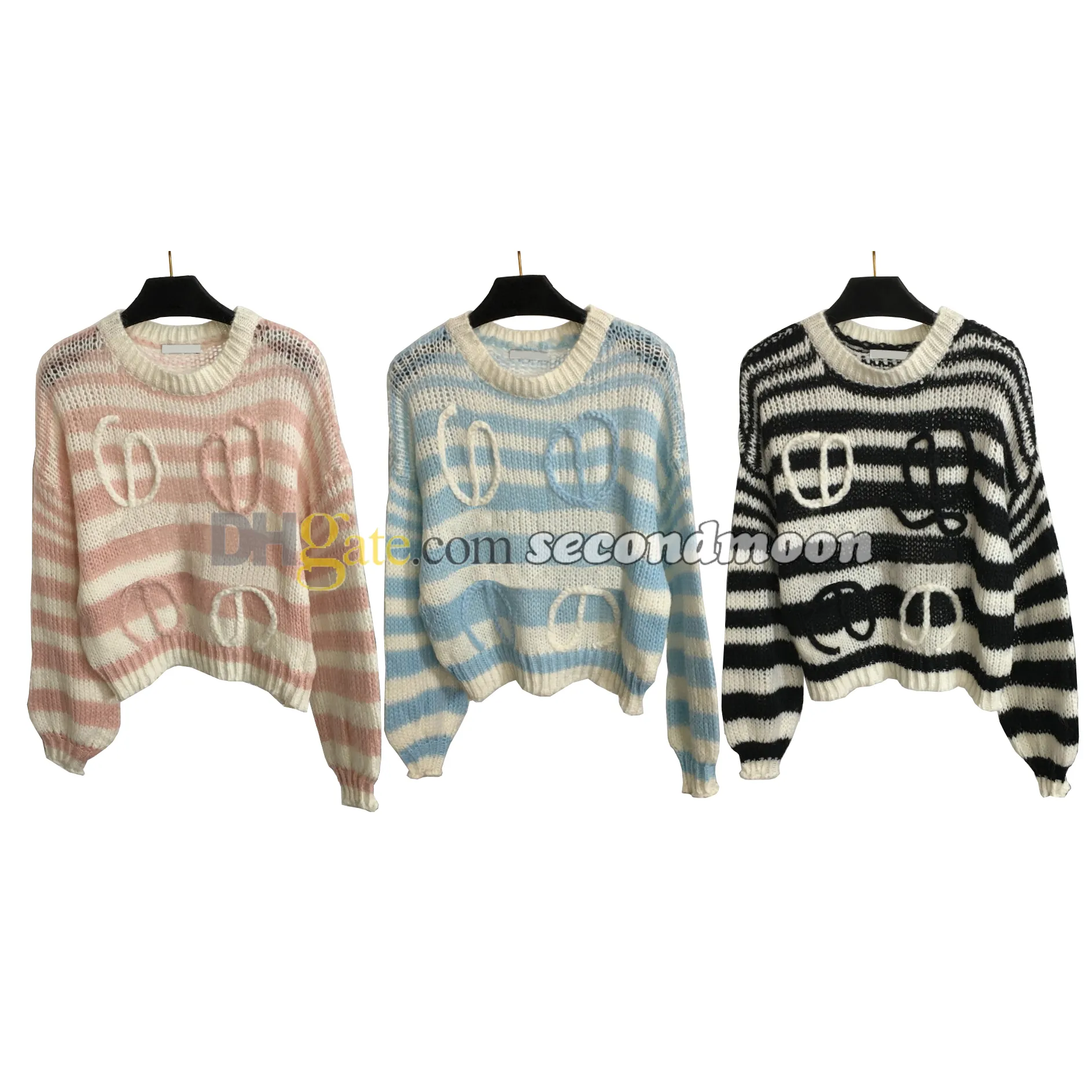 Kvinnor Wool Sweater Crew Neck Knits Top Designer broderade stickade toppar Crew Nec Contrast Color Sweaters