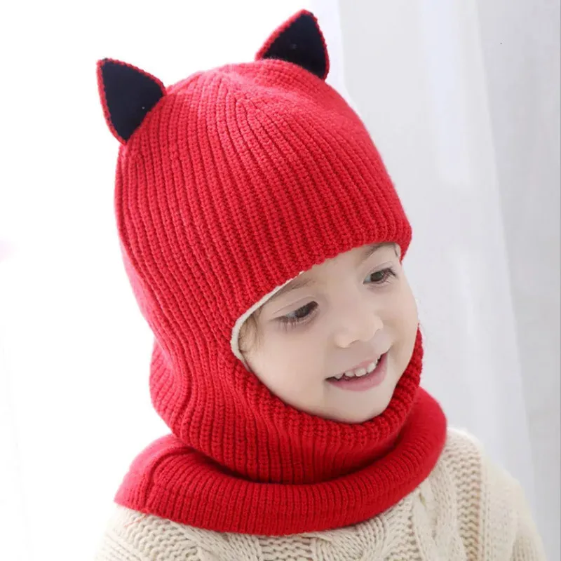 Caps Hats Children's Hat Autumn Winter Boys Girls Knitted Beanie Caps KPop Cute Dog Cartoon Baby Warm Wool Bonnets 2-5 Years Free 231108