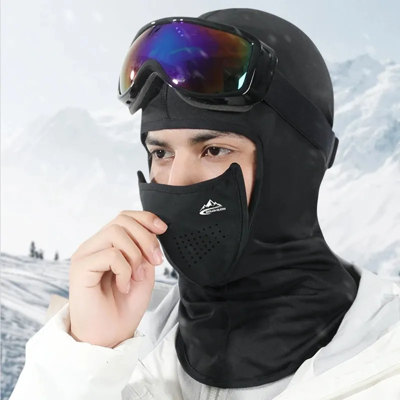 Casquettes de cyclisme Masques Masque de ski d'hiver Adsorption magnétique Protection du visage Chaud Respirant Coupe-vent Facile à enlever Cou d'équitation Couvre-chef résistant au froid 231108