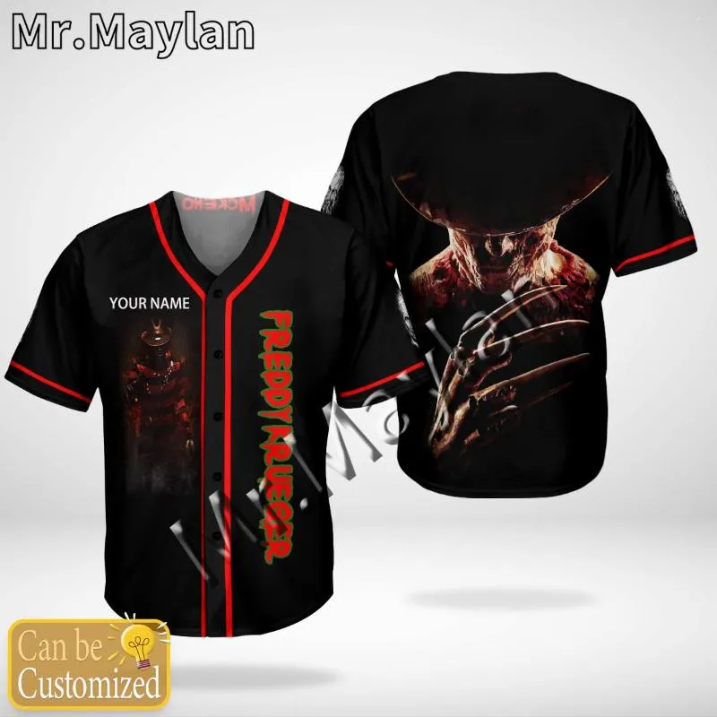 Casual shirts voor heren Halloween Horror Charaters Custom Name Baseball Jersey Shirt 3D Gedrukte heren Hip Hop Tops-66