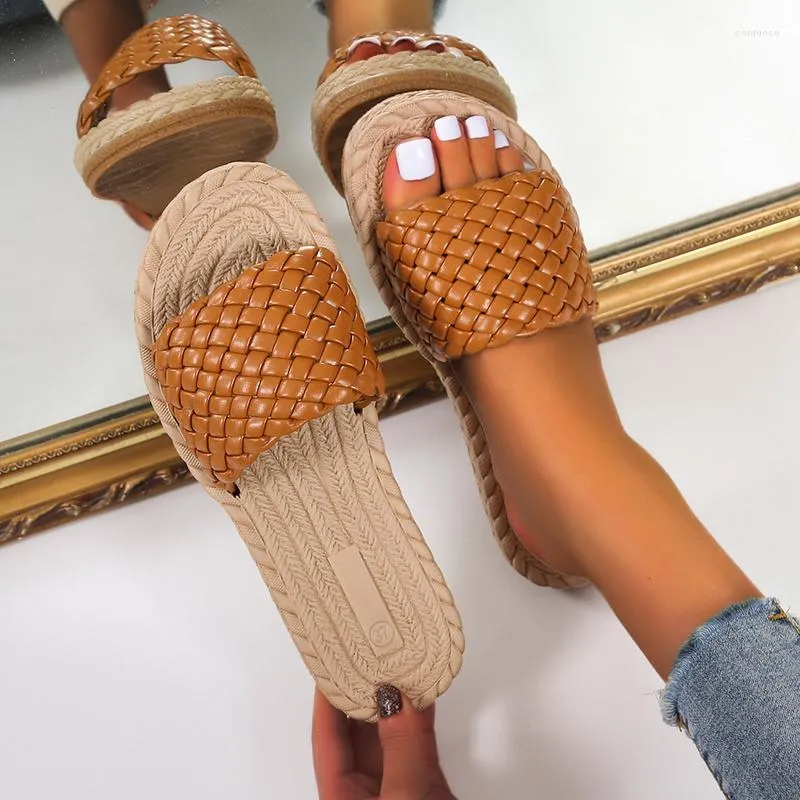 Slippers Woven Slides Women Summer Outdoor Beach Vacation Casual Flat Shoes 2023 Light Ladies Fashion LEISURE