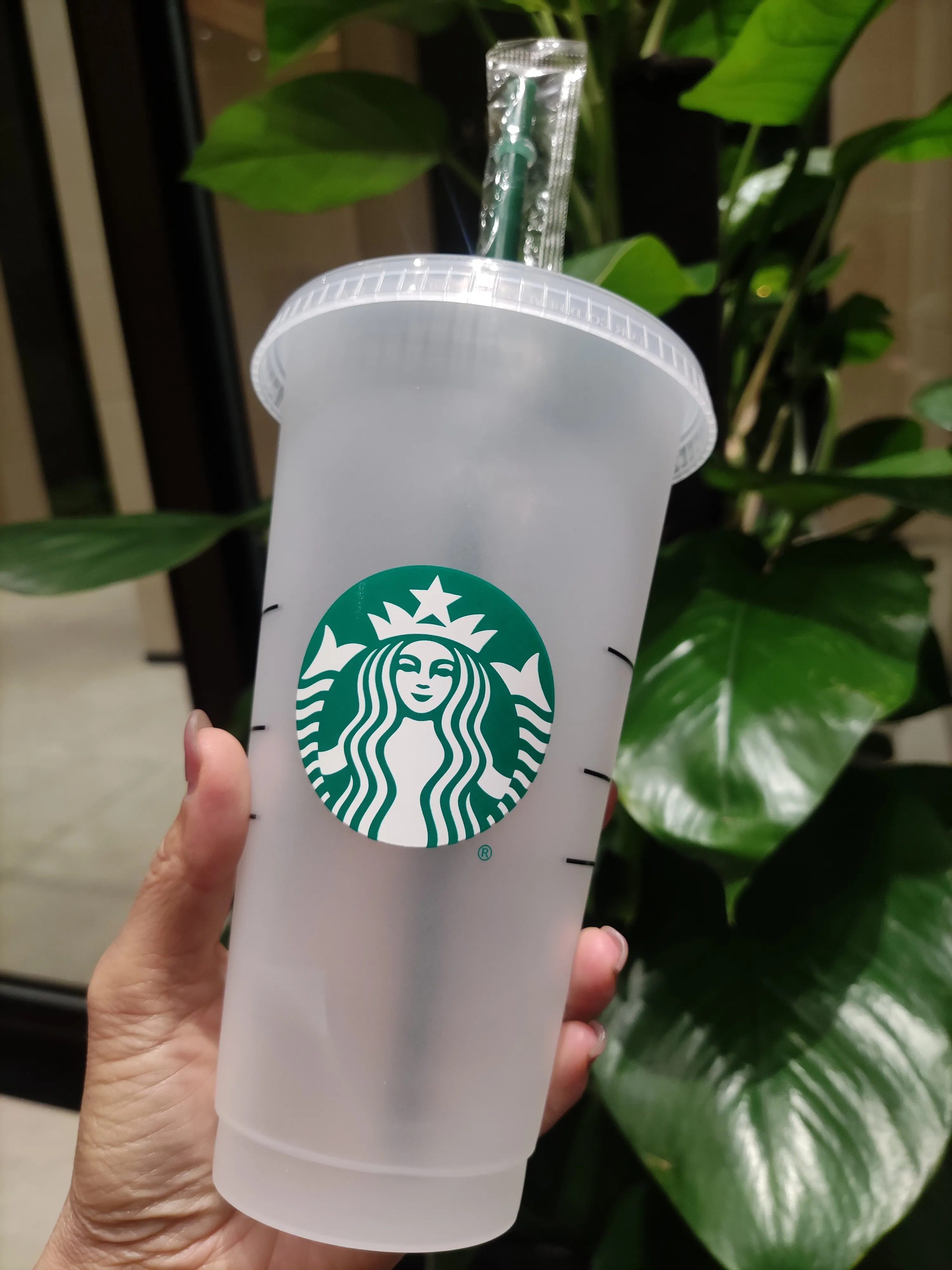 STARBUCKS Venti 24 fl oz Reusable Cold Drink Cup Set of 2 Siren Logo W/  Straws