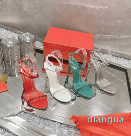 Berömda glamorou pump Irina Sandal Crystal Black Luxury Brands Temptation Crystal Shoes For Women Slingback Swirls Toecaps Pointed Toe Lady Slingback High Heels