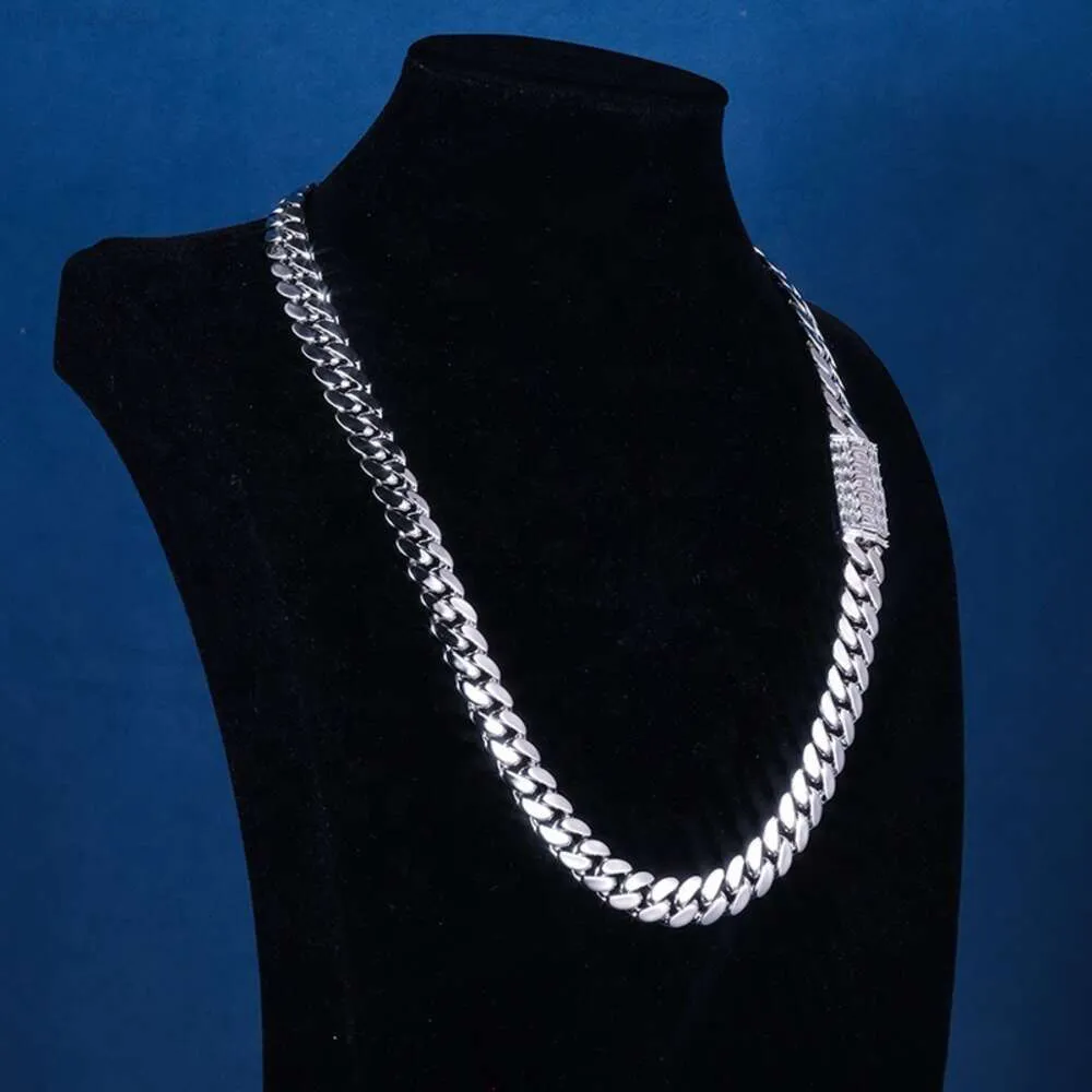 Anpassad 12mm 24inches S Sier 10K 14K Solid Filled Baguette Moissanite Lab Diamond Cuban Link Chain Necklace Armband