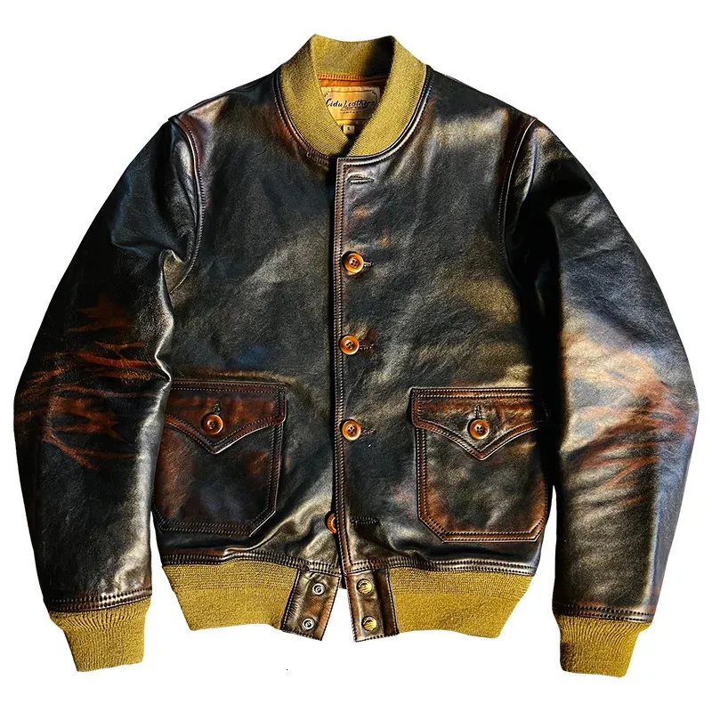 Jaquetas masculinas A1 Bomber Jaqueta de Couro Horsehide Estilo Militar Outono Inverno Outwear 231108