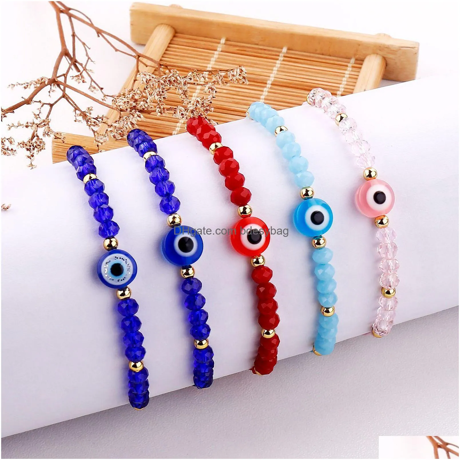 Charm Bracelets Charm Bracelets Turkey Blue Evil Eye Bracelet Women Handmade Rope Chain Crystal Lucky Eyes Beads Girl Party Jewelry Gi Dhzea