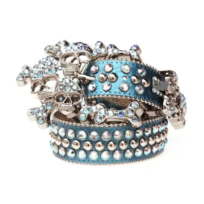 Riemen ontwerper bb riem simon mode voor mannen vrouwen glanzende diamant zwart op blauwe witte mticolour met bling steentjes cadeau drop deli dhzrm