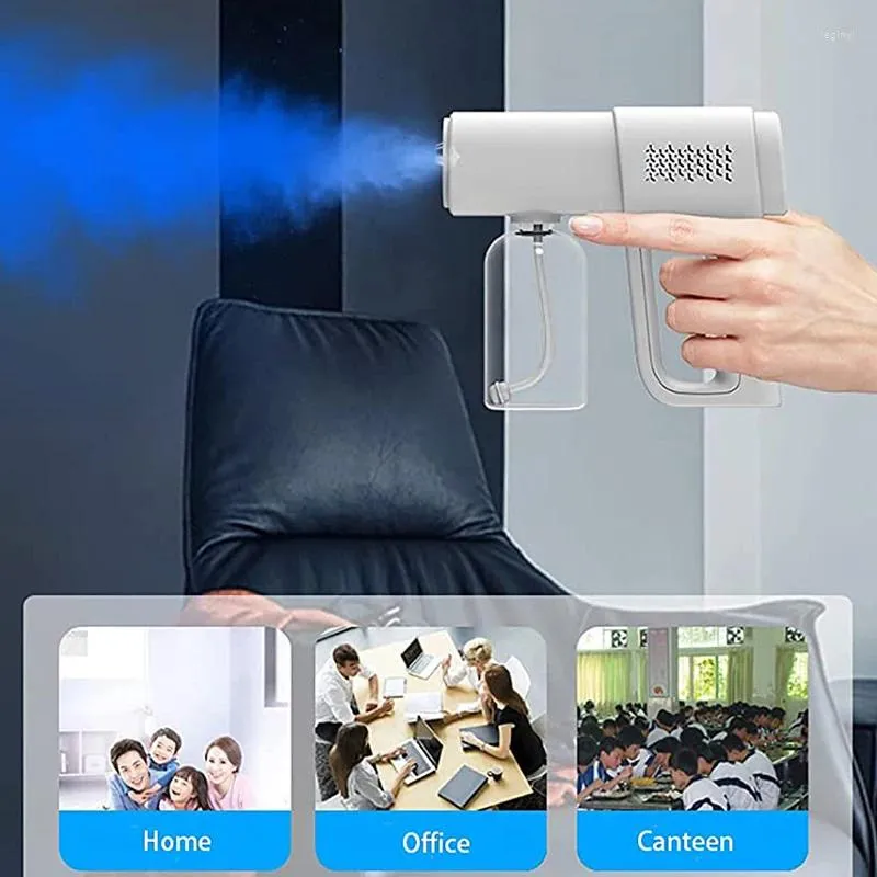 Vattenutrustning Sprayer Gun Nano Blue Light Mist Desinfection Electric UV Fogger Handheld Atomizer Home Office Air Sanitizer Machine