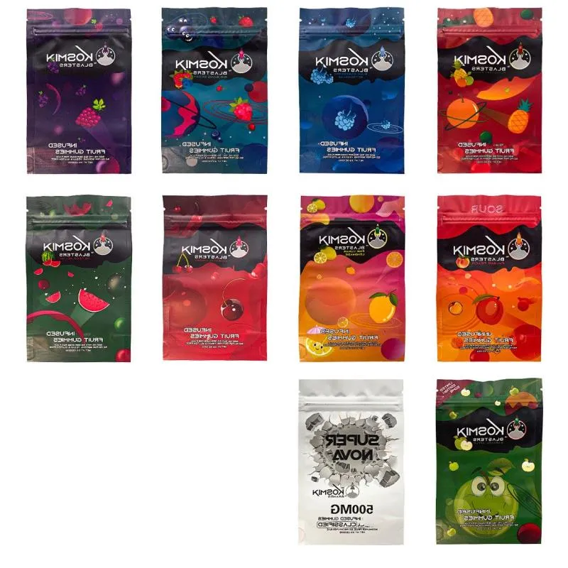 Sacos de mylar de alta qualidade 500mg kosmik big bang berry azul framboesa kocoa komets pulsar pêssego super nova frutas gummies sacos de doces cheiro Bqjh