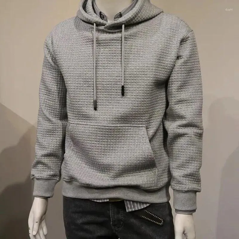 Erkek Hoodies Sıradan ve Sportif Sweatshirt Erkekler için - Gofret Izgara Basit Renk Gevşek Fit Kore Gençlik Şapkası Gömlek Külkü