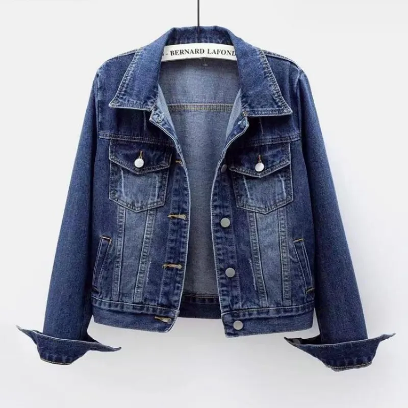 Koreaanse Elasticiteit Slanke Denim Jas Vrouwen Lange Mouw Korte Jas Lente Vintage Blauwe Vrouwelijke Jas Vrouw Kleding