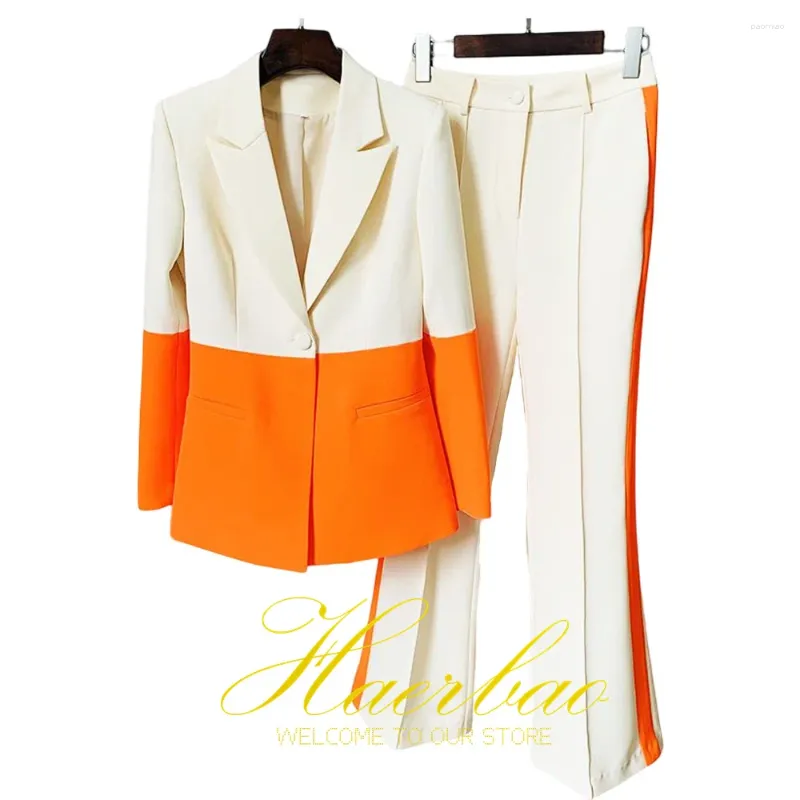 Women s Two Piece Pants 2023 Color Matching Design Jacket Set Wedding Party Dress Ladies Fashion Blazer Suit