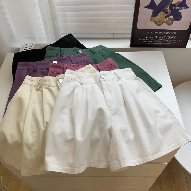 Kvinnors shorts japansk vintage lös hög midja gren avslöjande ben tunna breda byxor sommar 100 bomull avslappnad