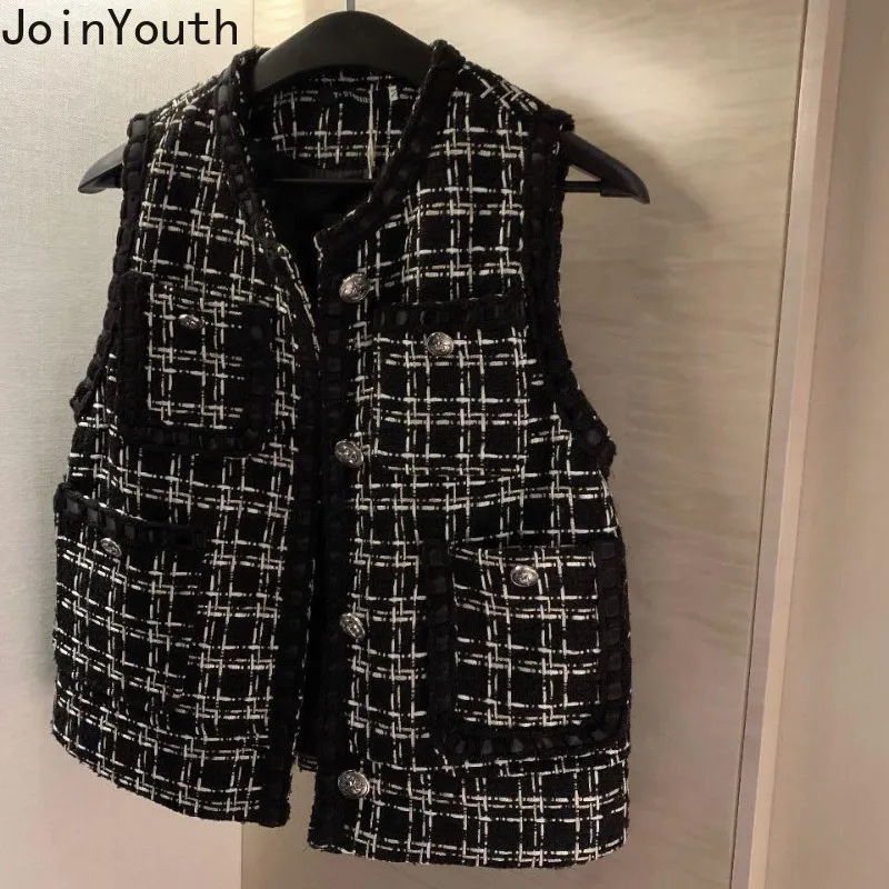 Gilets pour femmes gilet de température femmes Unique tweed sans manches débardeur Ropa Mujer coréen Vintage haut à la mode plaine lâche gilet 27j388 230408