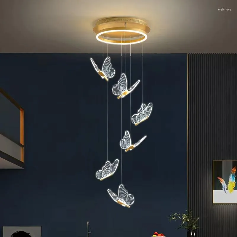 Kronleuchter Moderner Duplex-Treppenhaus-Wohnzimmer-Schmetterlings-Fliegen-langer Kronleuchter, der Hauptschlafzimmer-Lampe speist