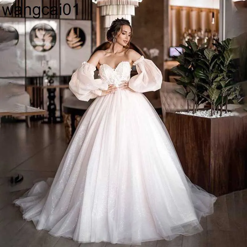 Party Dresses New Ball Gowns Detachab Puff Seves Glitter Wedding Dress Appliques Off the ShoulderTul Boho Bridal Gown 0408H23