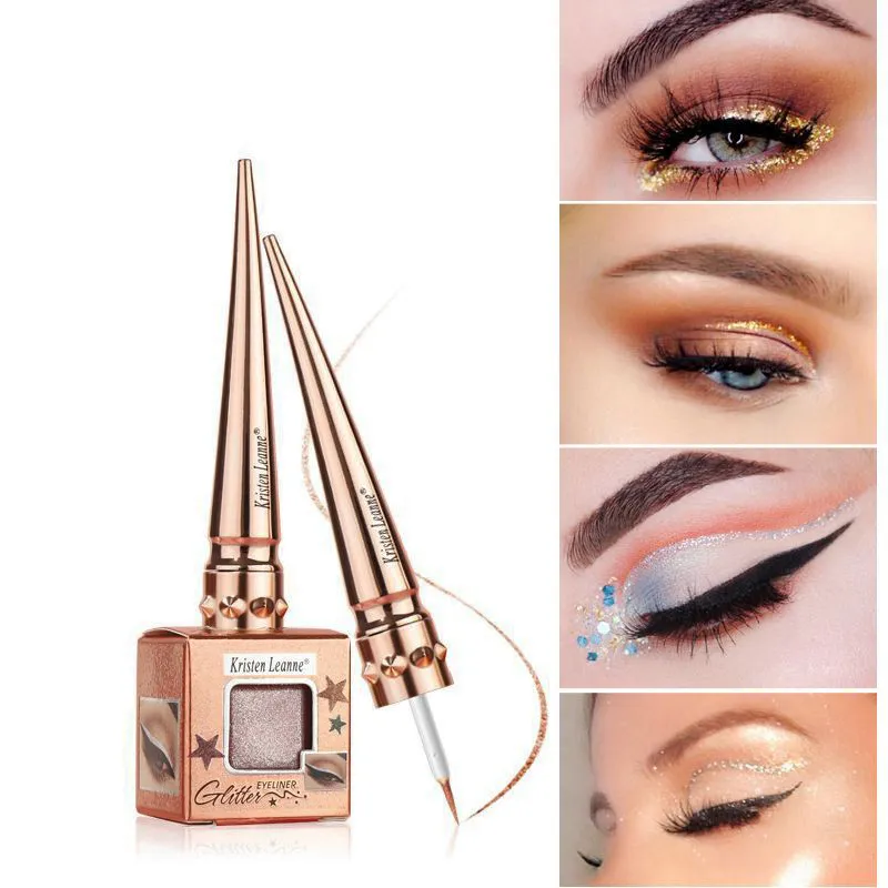 Eyeliner liquido lucido da sogno con glitter marrone oro argento fodera bianca diamanti spezzati trucco per occhi perlati colorati