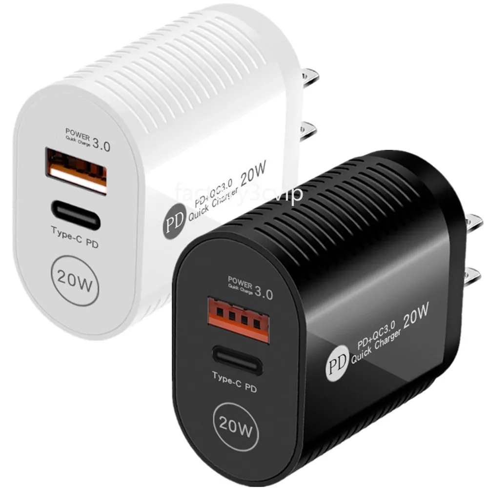 20W Dual Ports PD USB C Chargeur Type C Qc3.0 Chargeur mural EU US AC Adaptateurs de chargeur de voyage pour IPad Iphone 15 11 12 13 14 Huawei Samsung f1 avec boîte de vente au détail