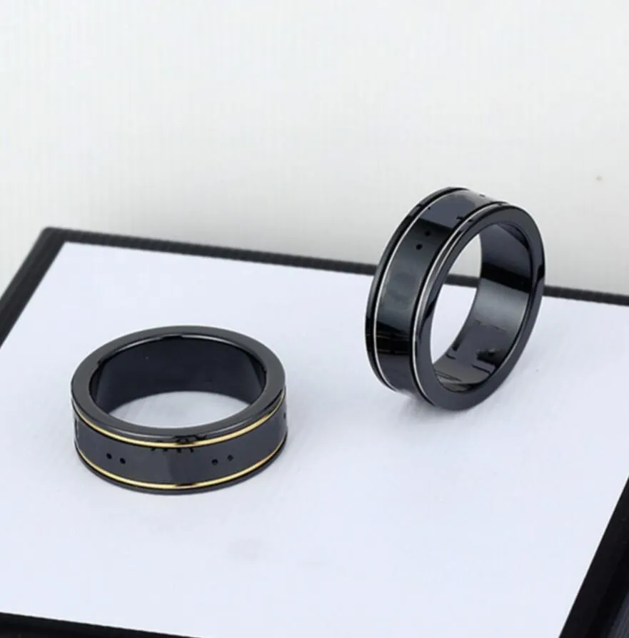 Anillo de lujo unisex de moda para hombres, mujeres, anillos de diseñador unisex, joyería, negro, blanco, ahueca hacia fuera, anillos de cerámica, joyería simple, anillo para parejas