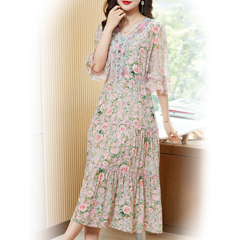 Casual Dresses Silk Dress Spring/Summer Women's High End Printing Amazing Slim Dress 230408