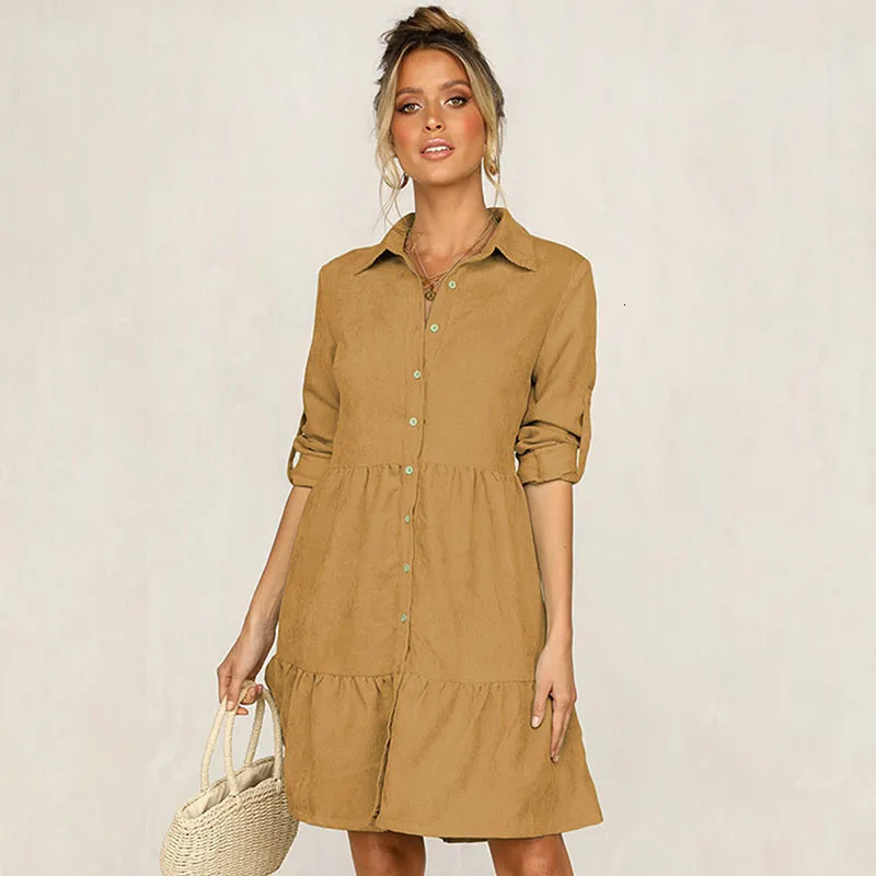 Ruffled A-line button up dress for Women - Casual Fashion Shirt button up dress with button Lapel and Long Sleeves - Perfect for Spring Parties - Pink Ruffled A-line button up dress for Women - Casual Fashion Shirt button up dress with button Lapel and Long Sleeves - Perfect for Spring Parties - Pink