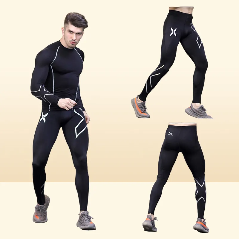 Men Gym Bodybuilding Compression Tight Long Pants Black Trousers Joggers  Mallas Hombre Fitness Running Pants 2xu8565842