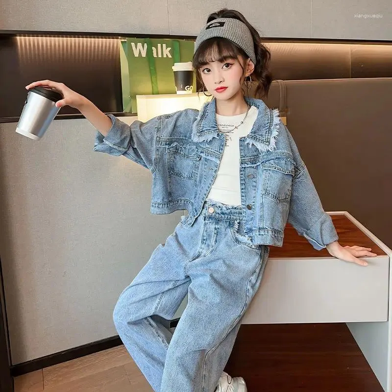 Conjuntos de ropa 2023 Coreano Primavera Oto o Adolescente Chica Denim Moda Casual Jeans Outfit Ropa Big Girls Set Trajes para ni os 10 12 Trajes de