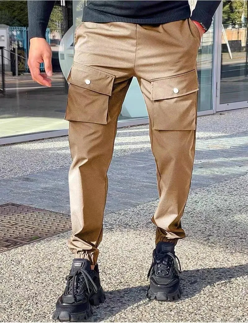 Pantaloni da uomo S-3XL Khaki Sport Casual Street Trendy Multi Pocket Cargo Design Pantaloni alla moda e versatili per uomo