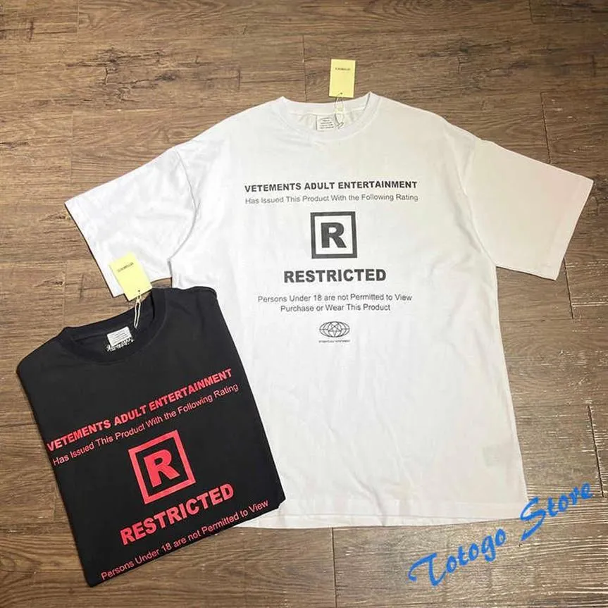 2022SS Sommer Vetements Restricted T-Shirts Männer Frauen Hohe Qualität VTM Kurzarm Oversize Oansatz Lose Streetwear Top Tee232V