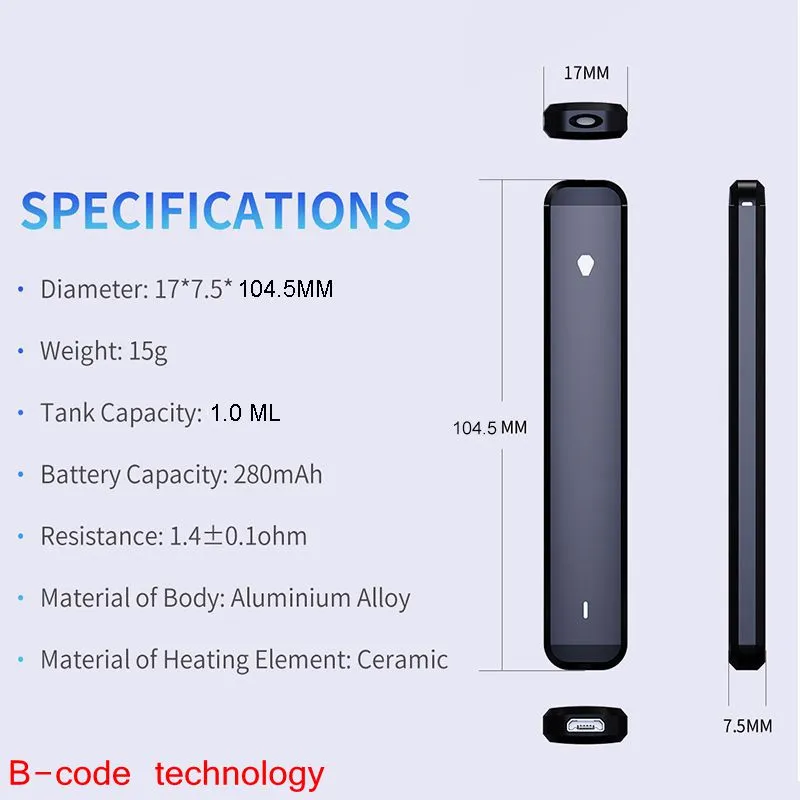 USAストック1.0ml使い捨てベイプペン280MAH充電式バッテリー空の濃厚なオイルタンク更新されたD8 D9 D10詰まりなし