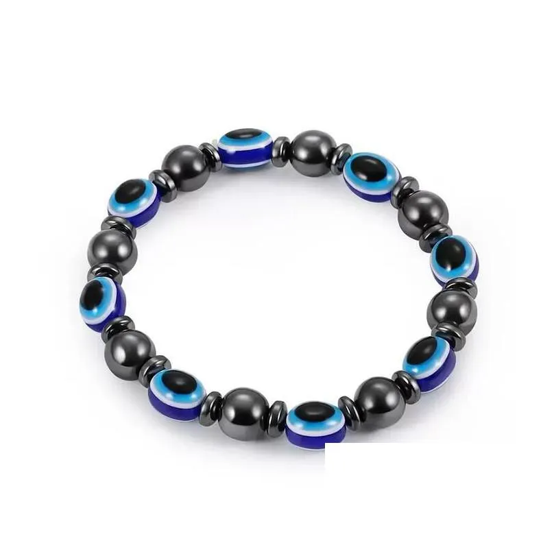 Beaded Energy Magnetic Hematite Blue Evil Eye Beaded Strands Bracelet Women Power Healthy Black Gallstone Chains Bangle For Dhgarden Dhtlg