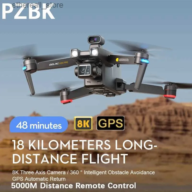 Drones U20 Pro Max GPS Drone 8K Profesional Dual HD Câmera RC Helicóptero Distância 5km Brushless Obstacle Evite Quadcopter Toy Q231108