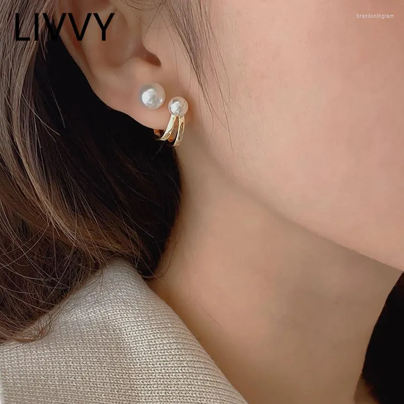 Studörhängen Livvy Creative Fashion Double Pearl For Women Trendy Elegant Earring Fine Jewelry