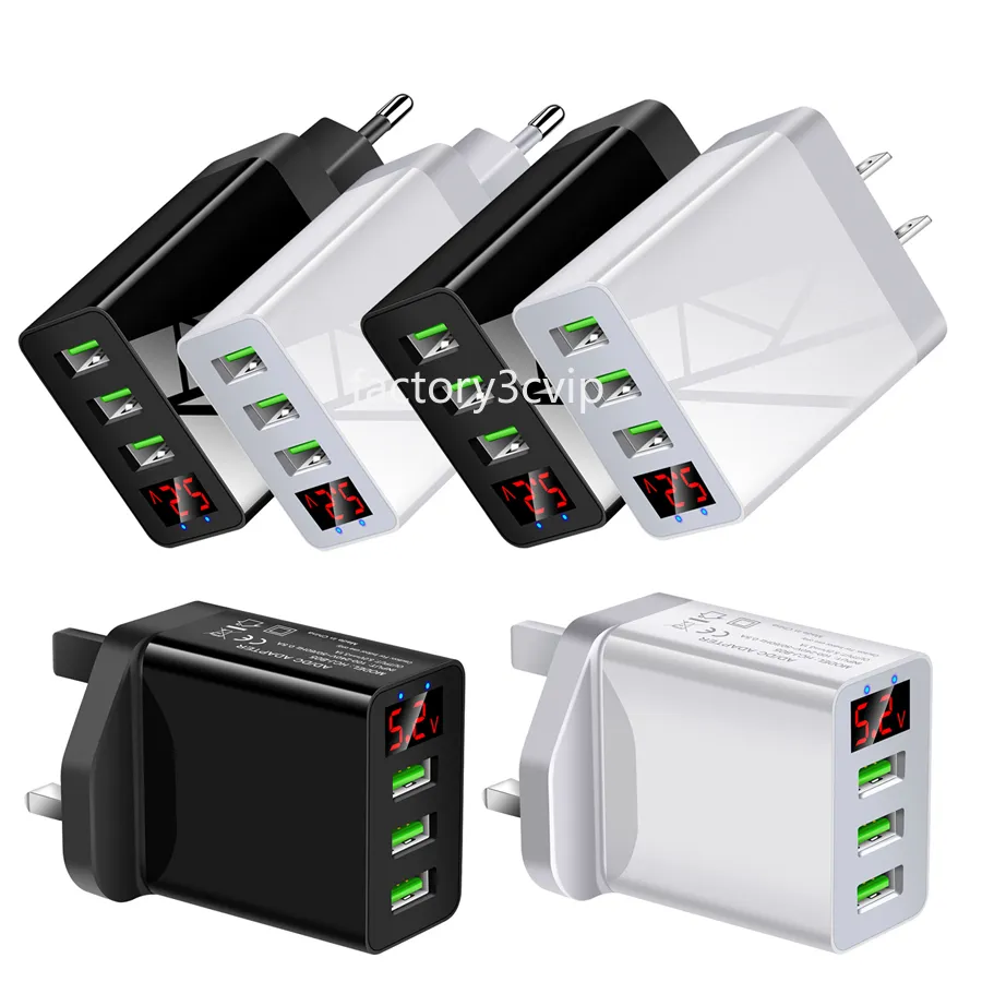 High Speed ​​5V 3.1A LCD Display Travel AC Home USB Wall Charger EU US Plug för iPhone 14 15 Samsung S22 S23 S10 S20 HTC S1