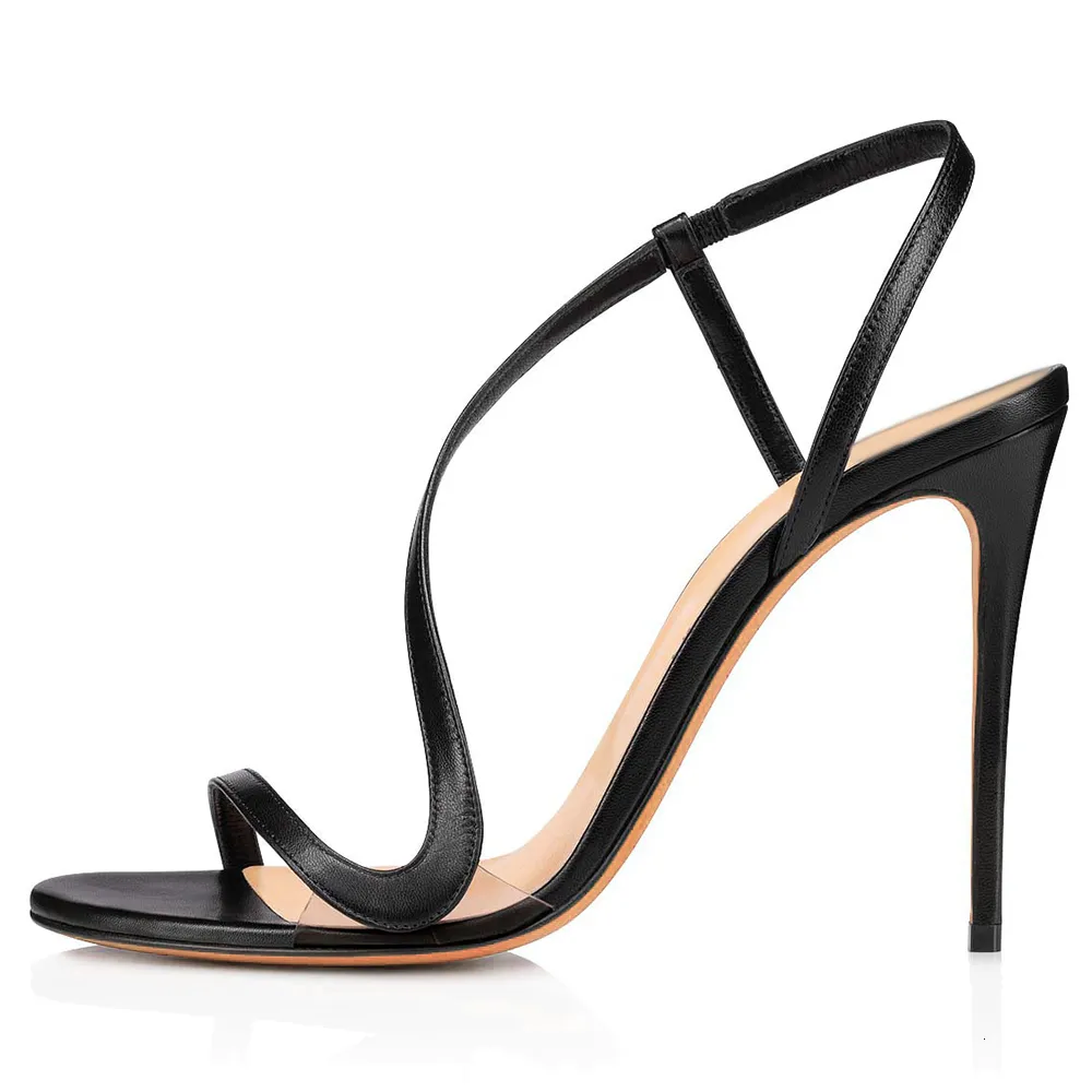 Sandals Fashion Black Nude Leather Slip On Summer Sandal Shoes Thin High Heel Strappy Stiletto Heels Female Party 230408