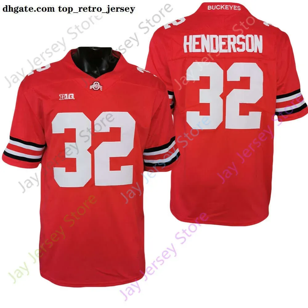 Maillots de football 2021 New Ohio State Buckeyes Football Jersey 32 TreVeyon Henderson NCAA College Rouge Taille Jeunes Adultes