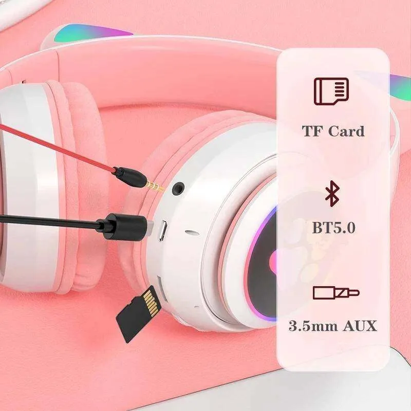 Gaming Headset for Kids Cat Ear Headphones - PINK